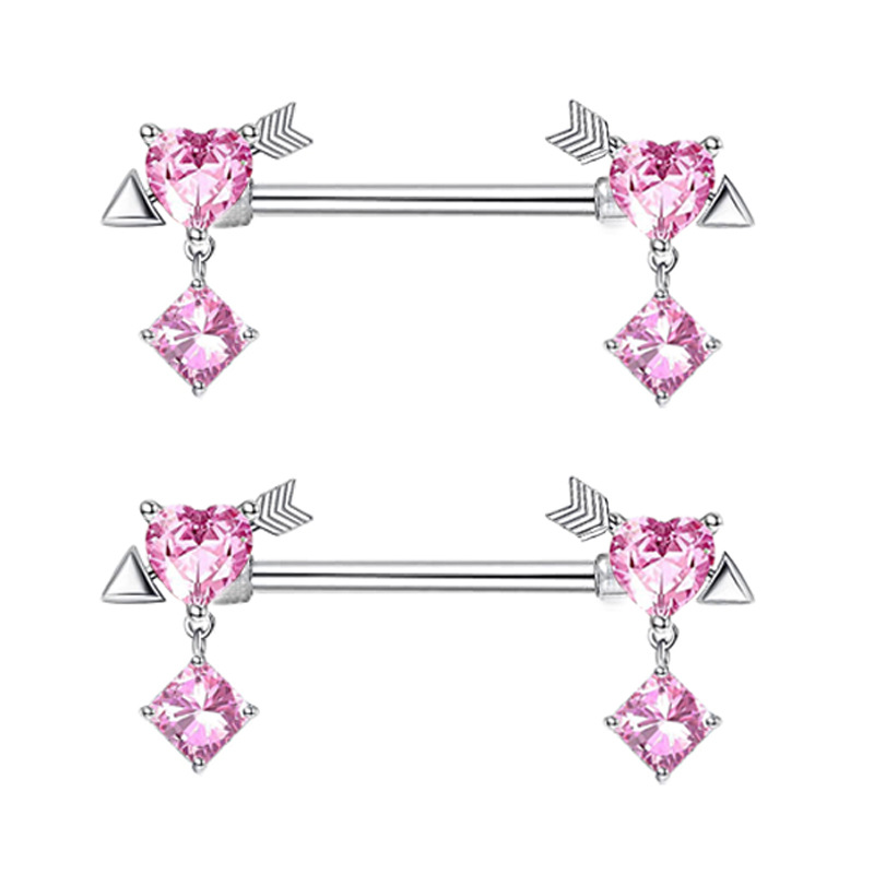 Stainless Steel Butterfly Breast Ring Pink Love Heart Nipple Barbell Peach Heart Piercing Jewelry Wholesale detail image 11