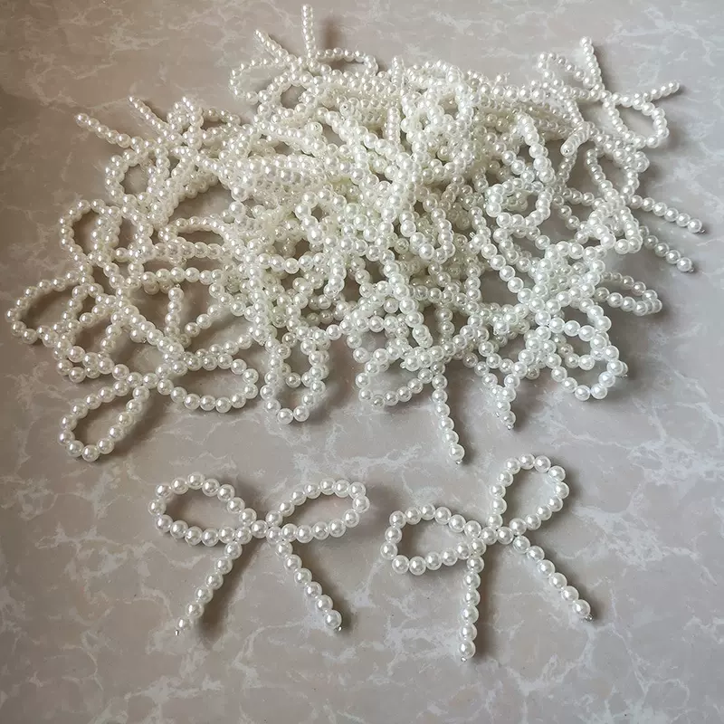 手工串珠女式小清新白色蝴蝶结服装鞋帽配饰简约发卡耳环