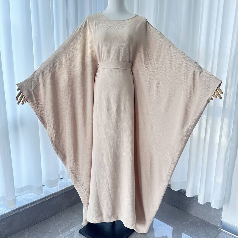New Cross-Border Middle East Dubai Abaya Women's Robe Loose Batwing Sleeve Dress with Belt K106