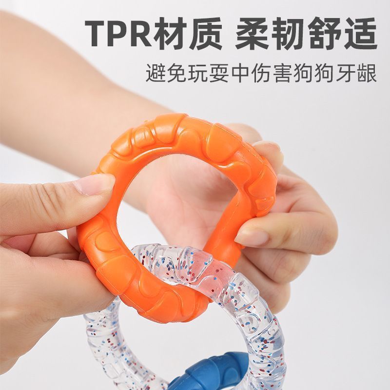 国境を越えたペットの 3 リングおもちゃ、歯ぎしりと退屈を和らげる、インタラクティブな噛みつきにくいゴム製の噛みつきやすいゴールデン レトリバー シェパード犬のおもちゃ工場|undefined