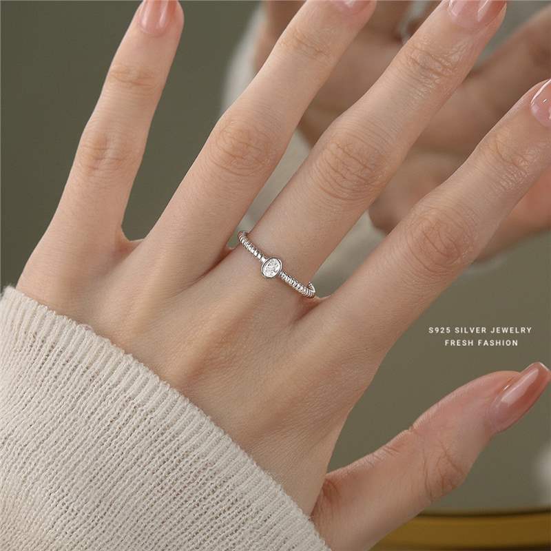 Moda Solid Circle Ellittica Zircone per Donna S Argento Puro Stile Ins Versatile Anello da Dito con Apertura Regolabile_voghion.com