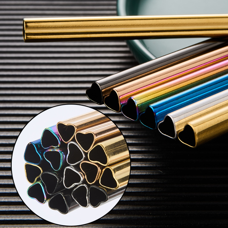 Pajitas de Acero Inoxidable 304 en Forma de Corazón para Bebidas, Té con Leche, Jugo, Set de Cócteles, Forma de Corazón, Venta Directa de Fábrica, Ecológicas