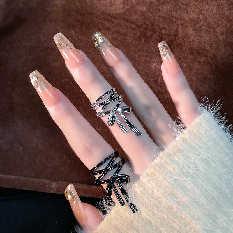 法式芭蕾風蝴蝶結絲帶開口戒女小眾設計可調節ins獨特高級感指環