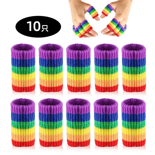 Knitted Rainbow Finger Sleeves Basketball Badminton Sports Finger Sleeves Breathable Knuckle Protectors Sports Protective Gear