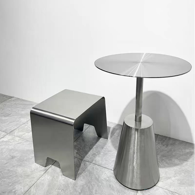 Stainless Steel Small Round Table, Trendy Industrial Style Coffee Table, Commercial Stainless Steel Coffee Table, Creative Stainless Steel Round Table