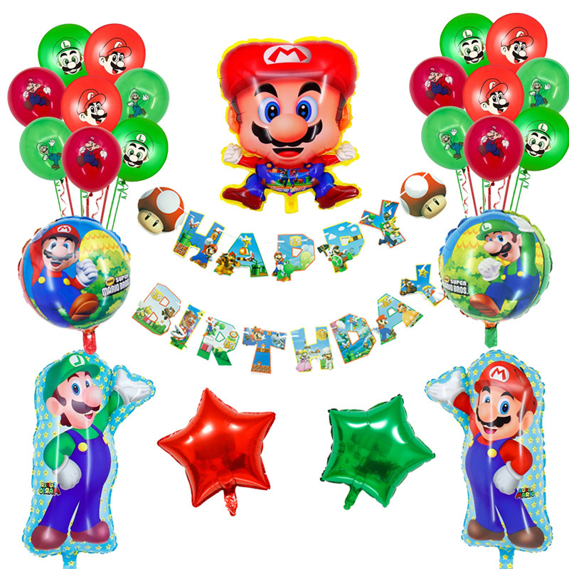 Transfronterizo Mario modelado de globos de aluminio Mario tema juego de cumpleaños diseño de juguete decoración del partido papel de aluminio