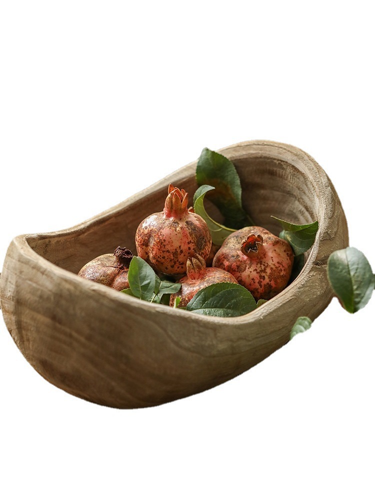 Wooden boat -type fruit plate Silent Wind Display solid wood retro…
