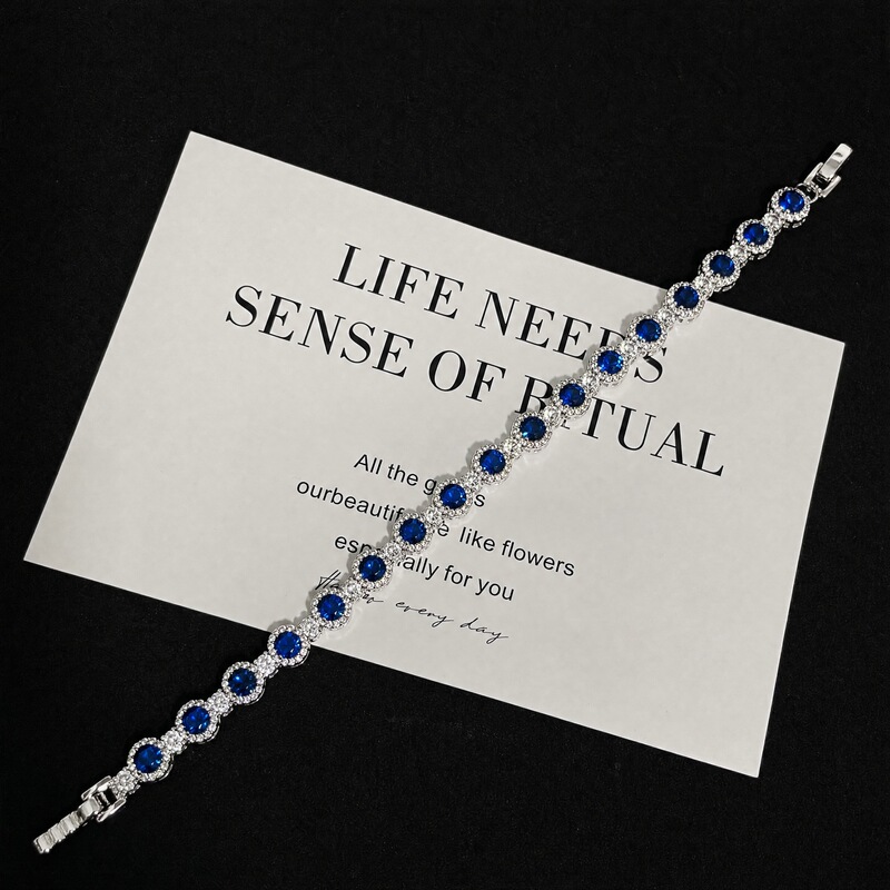 European and American Style Full Diamond Sapphire Bracelet for Women, Light Luxury and High-End Feel, Inlaid with Zircon, Fashionable and Versatile Hand Jewelry, Platinum-Plated with Sparkling Diamonds European and American Style Full Diamond Sapphire Bracelet for Women, Light Luxury and High-End Feel, Inlaid with Zircon, Fashionable and Versatile Hand Jewelry, Platinum-Plated with Sparkling Diamonds