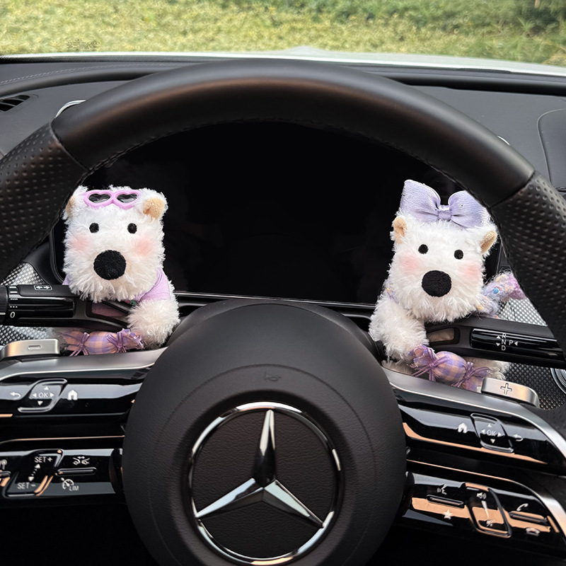 West Highland Terrier Car Dashboard Decoration Steering Wheel Ornament Puppy Doll Wiper Figurine Dashboard Decoration for Women