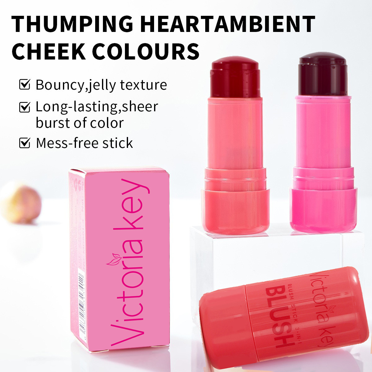 跨境彩妝Victofia key果凍腮紅棒自然提亮胭脂修容高光棒胭脂套盒