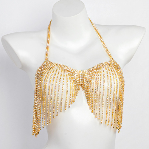 European and American cross-border hot selling sexy tassel rhinestone light luxury catwalk fashion week bra body chain female Body chain