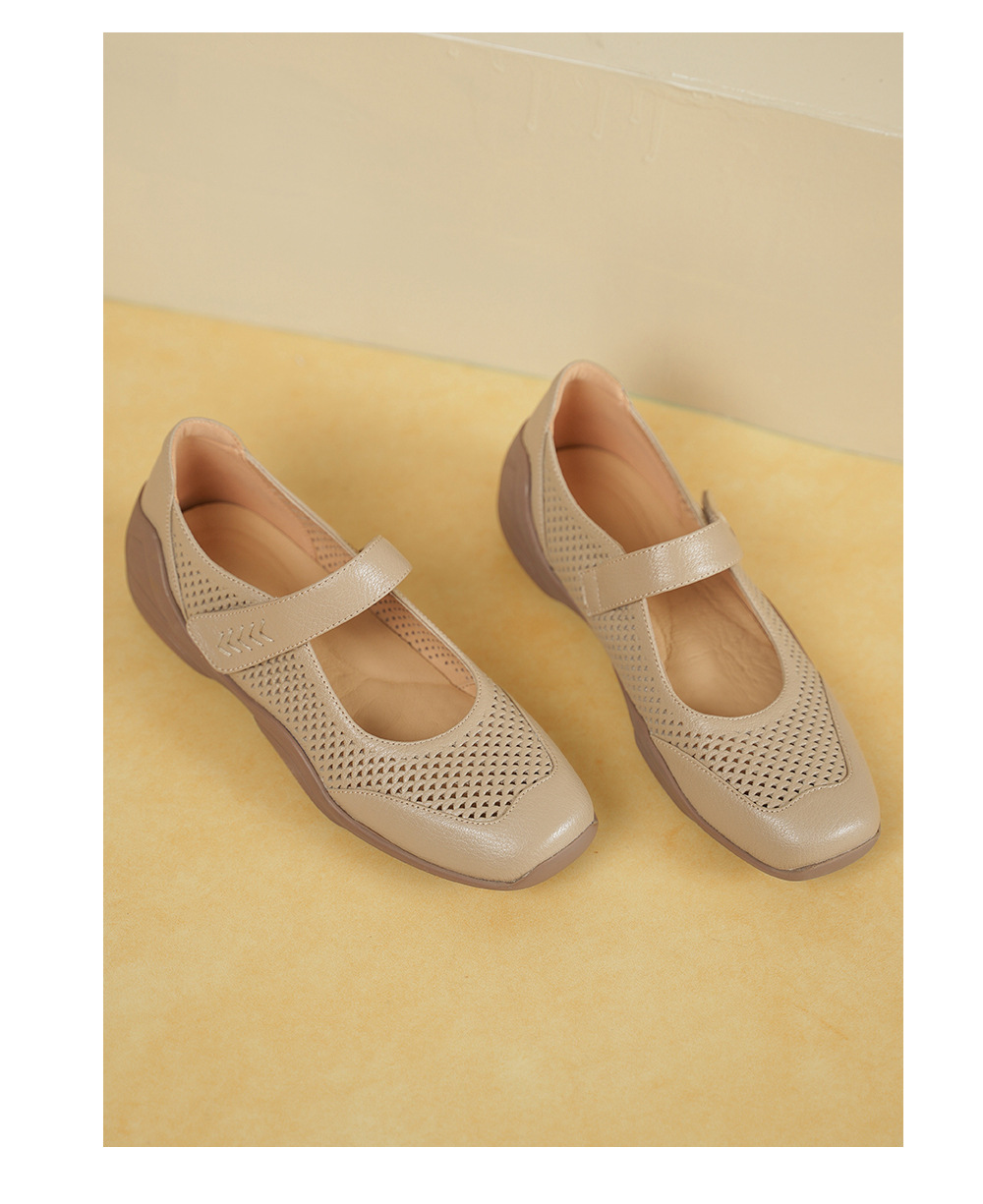 Giày sneaker nữ đế dày da cừu quai ngang lỗ rỗng — màu trắng ngà chi tiết 13