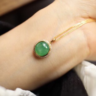 Fubei Diamond Jewelry 18K Gold Inlaid with A-Grade Ice-Type Sun-Green Jade Egg Pendant Full of Green Sun-Green