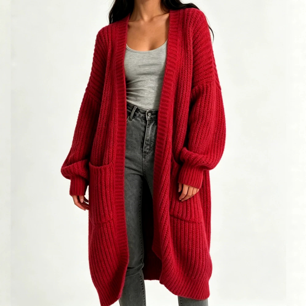European and American Style Long Over-The-Knee Sweater Cardigan for Women, New Autumn and Winter Style, Lazy Style, Loose and Thick Knitted Coat for Women, Trendy