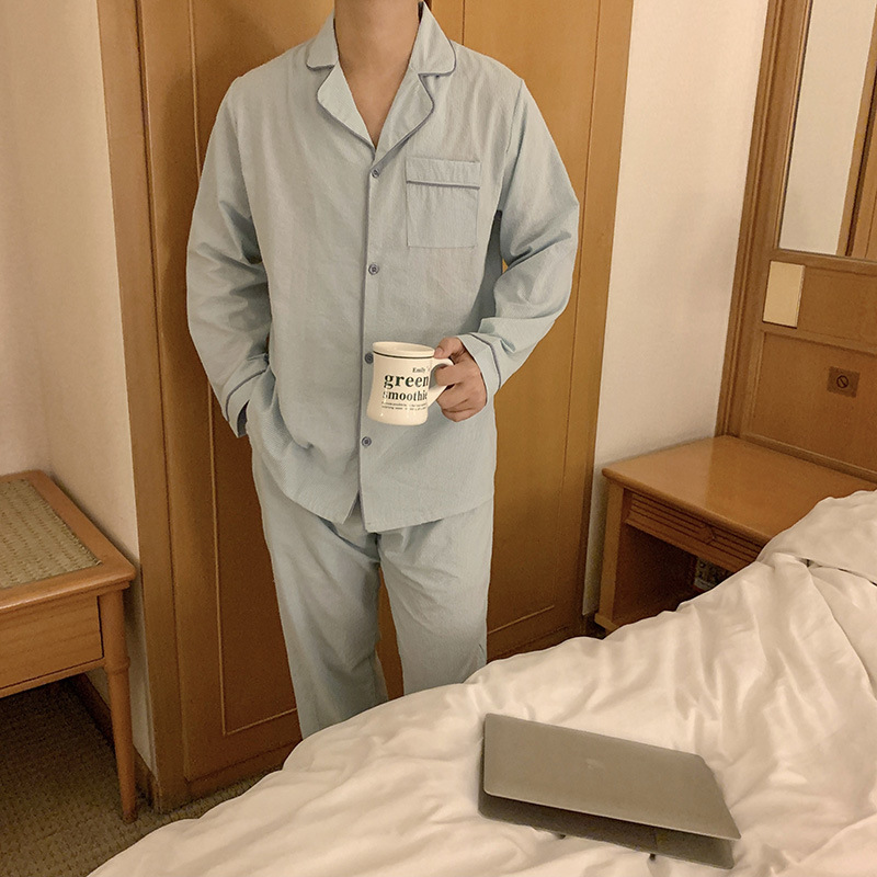 Product details_Real Shot#New Product#Men's comfortable and loose striped early autumn pajamas and home clothes set