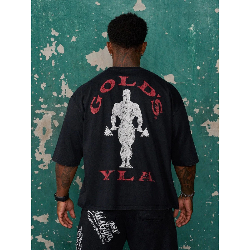 Youngla Co-Branded Gold's New Men's Short-Sleeved Jogger Sports Fitness Cotton Large Size Loose Short T-Shirt Youngla Co-Branded Gold's New Men's Short-Sleeved Jogger Sports Fitness Cotton Large Size Loose Short T-Shirt