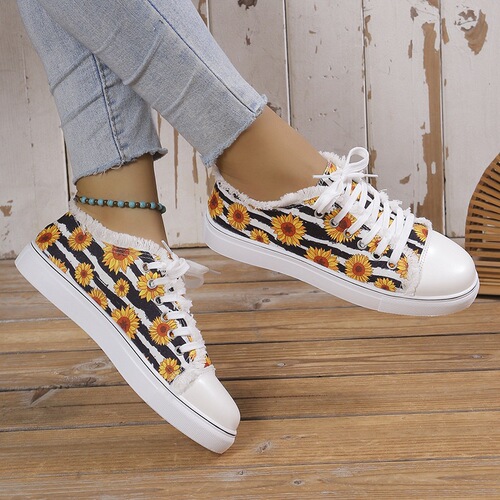 Women's Canvas Shoes Single Shoes Wide Width Flat Slip-on Graffiti Canvas Shoes Canvas Platform Shoes