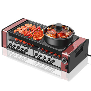 Grill and Hot Pot Combo Manufacturer Wholesale Barbecue Machine for Home Use Non-Stick Electric Grill Double-Layer Electric Grill with Constant Temperature Control