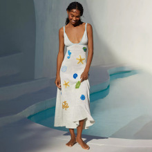 2025年亚马逊跨境欧美新款夏季个性印花海边度假风吊带罩衫连衣裙