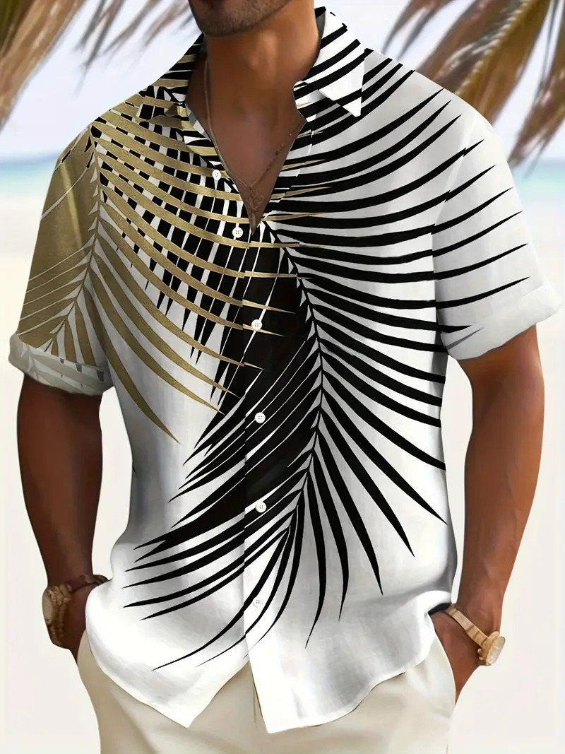 Ropa de hombre de comercio exterior de estilo europeo y americano 2024 nueva camisa de manga corta con patrón de árbol de coco de moda casual de todo fósforo MB1