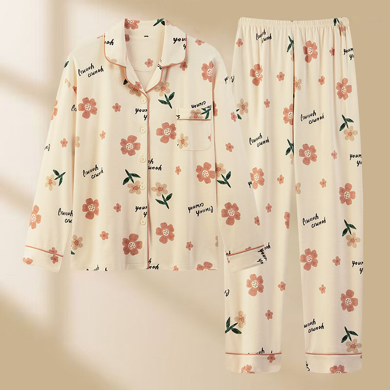 Algodón madres de mediana edad pijamas mujeres 2024 primavera y otoño nuevo cardigan de manga larga dibujos animados ropa de casa grande set