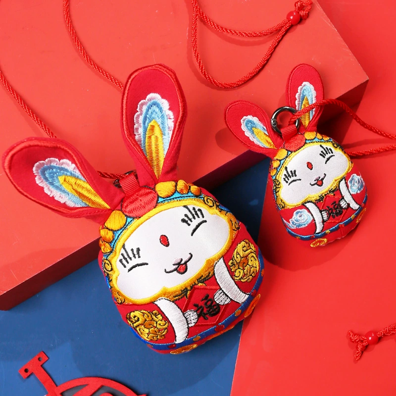 Вышивка Кролик Готовая продукция Год кролика Новый год Живописное место Туризм Памятный подарок Бизнес Сопровождающий подарок Ткань Автомобильная подвесная сумка