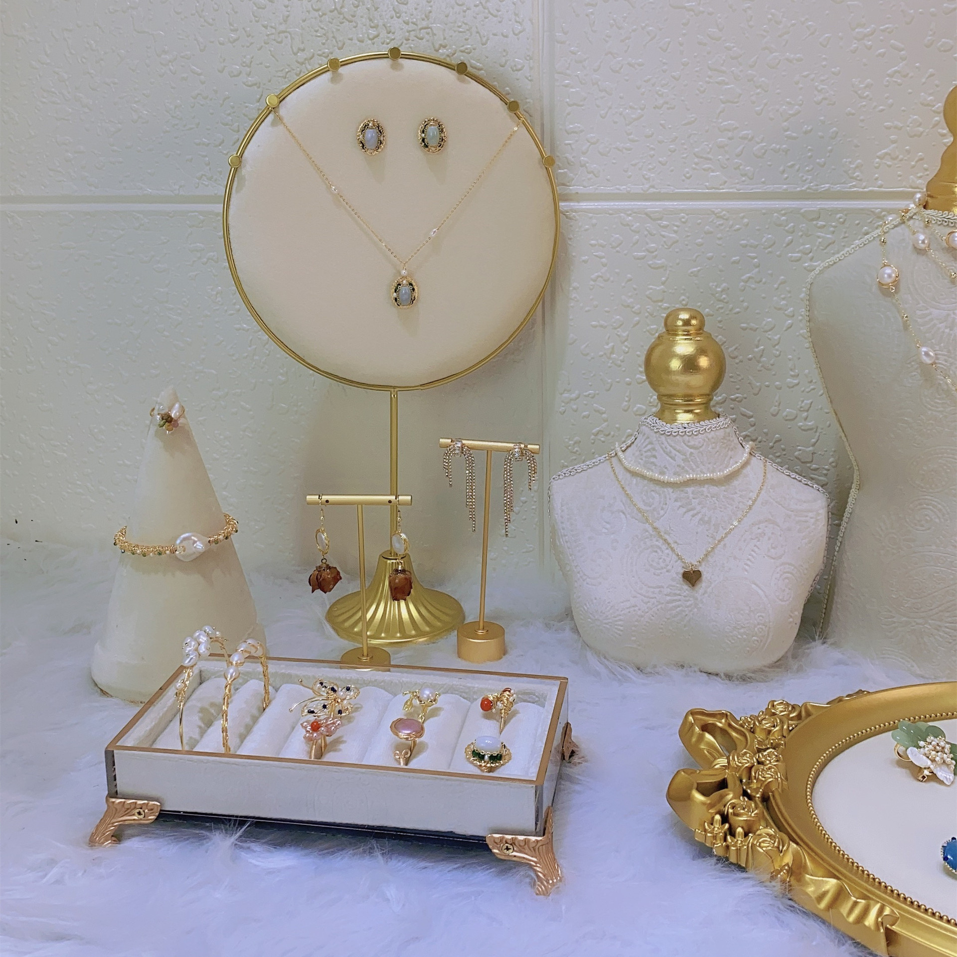 Jinxiao display white jewelry display display props necklace display model marble earring stand photo frame tray