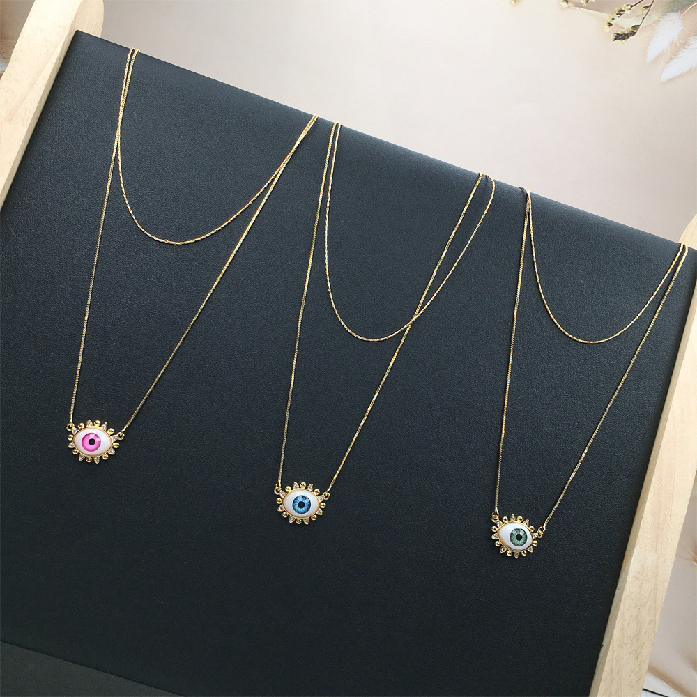 devilu0027s eye resin pendant double layered copper necklace wholesale nihaojewelry