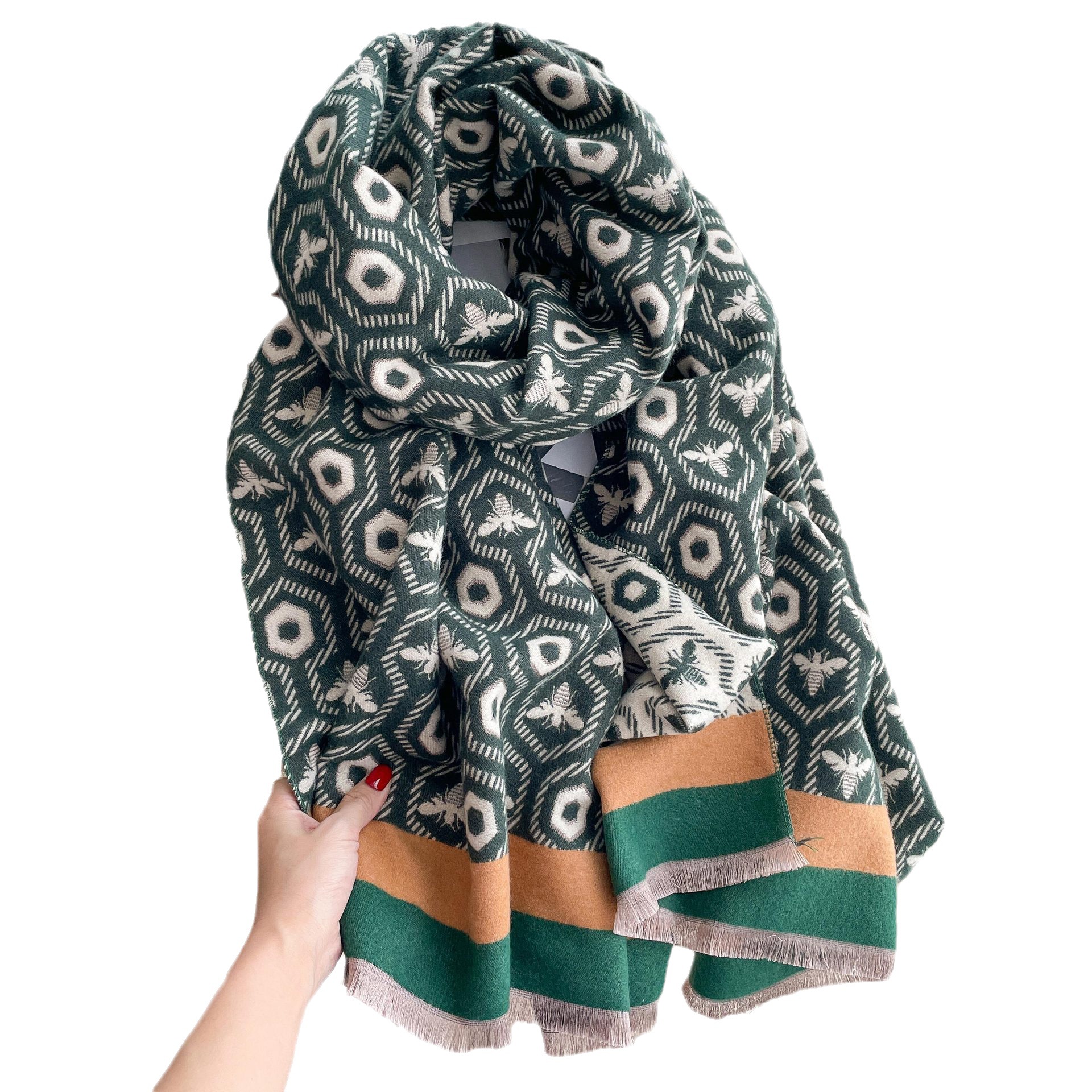 2023 clásico popular bufanda de gran marca para las mujeres Otoño e Invierno todo-coincidencia cachemir-Como abeja impresión engrosada cálido chal