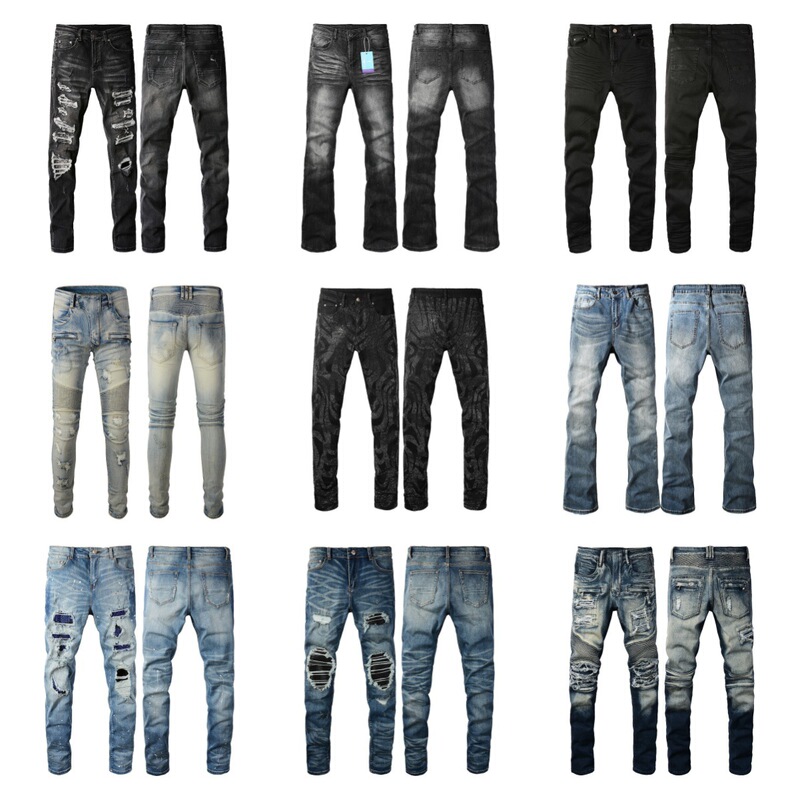 Cross-Border European and American Trendy Brand Amiri Heavy Craftsmanship Washed Ripped Men's High-Quality Leather Pencil Jeans