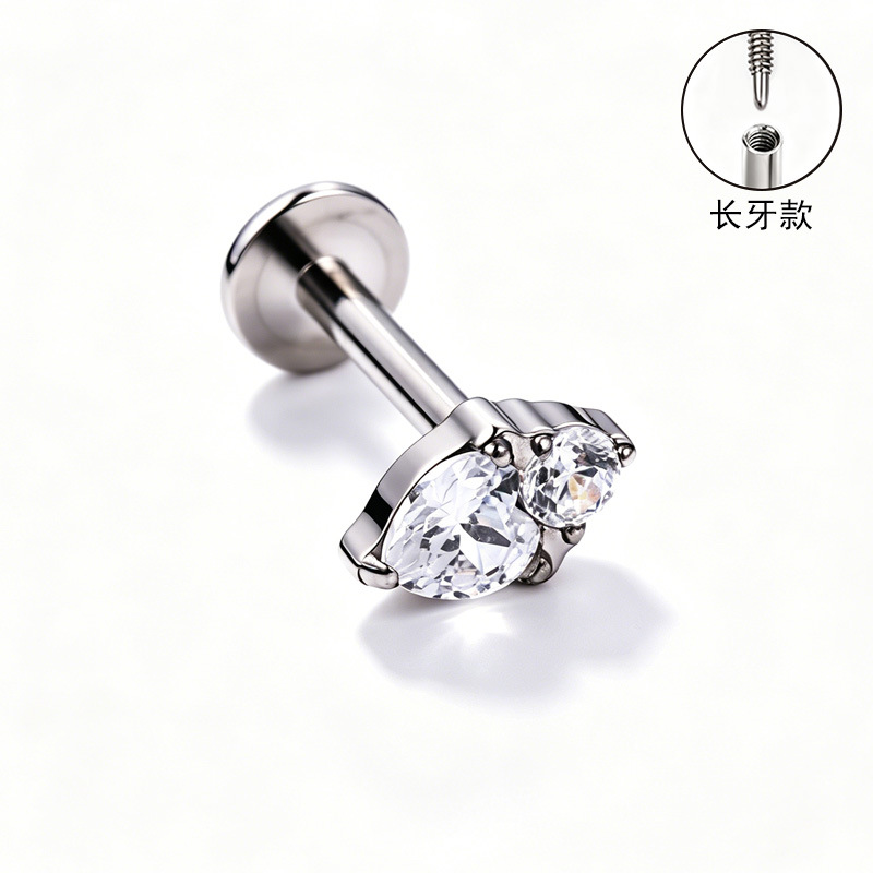 F136 Titanium Alloy Ear Studs, Carved Bone Studs, Long Tooth Style with Zirconia, Lip Studs, G23 Titanium Body Piercing Jewelry detail image 9