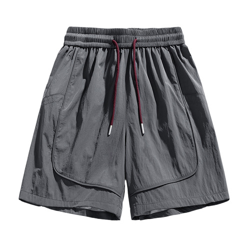 Men's Summer Casual Shorts, Ins Hong Kong Style Straight Leg Pure Color Five-Finger Pants, Loose Casual Knee-Length Athletic Shorts