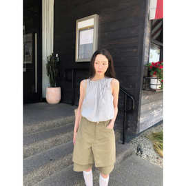 现 2026夏季新款韩国东大门baby酱甜美缎带抽绳背心衬衫