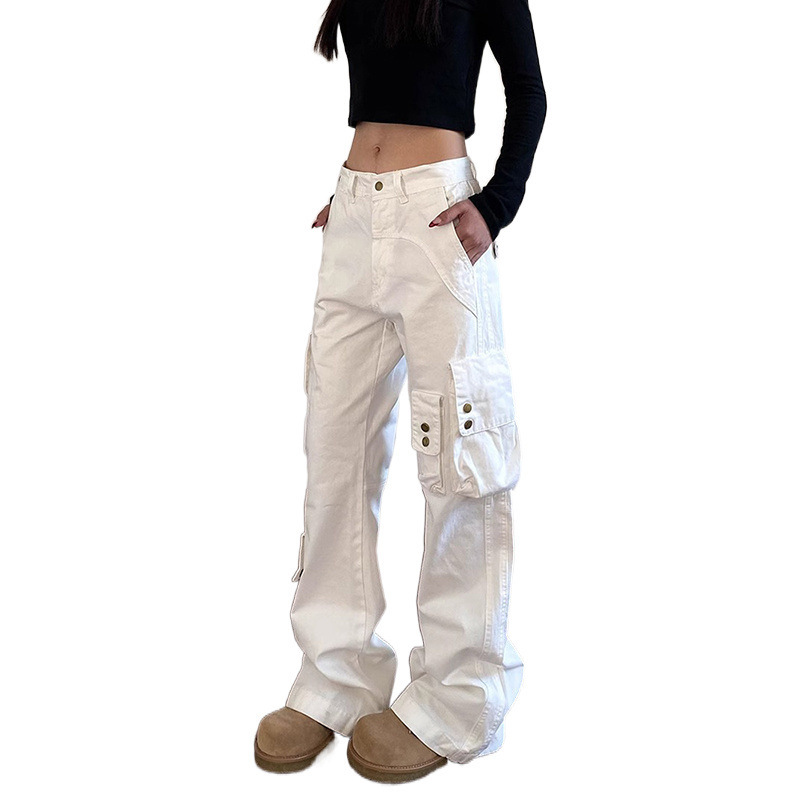 Pantalones de Carga Múltiples Bolsillos Estilo Retro de Algodón