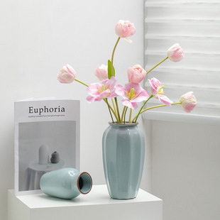 Shumen New Chinese Style Ru Kiln Song Dynasty Aesthetic Ceramic Decoration Dried Flower Hydroponic Vase Living Room Entrance Flower Ornaments