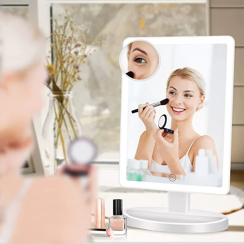 LED makeup mirror portable princess mirror makeup mirror with light touch screen LED light square dressing mirror student mirror