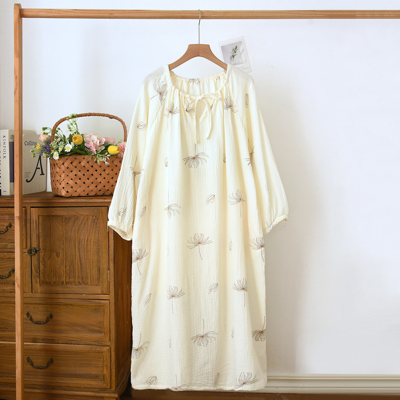 Summer Double-Layer Cotton Gauze Thin Home Dress for Women, Pure Cotton Loose Nightgown, Japanese-Style Dress, Sleepwear, Loungewear