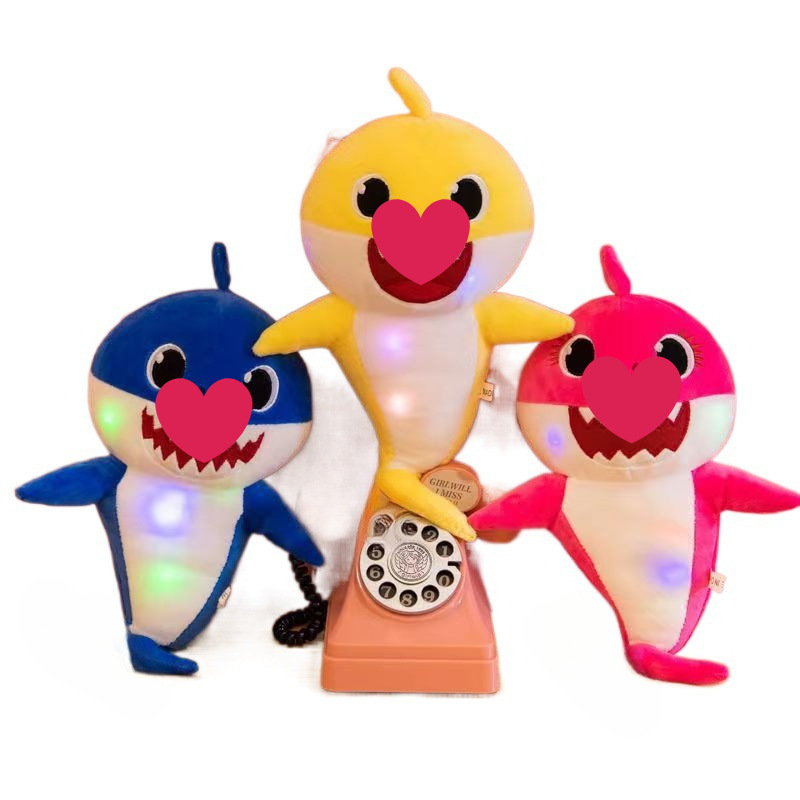 상어 장난감    쫓는 빛나는 노래 봉제 장난감 인형 세트 어머니의 머리 파란 종이