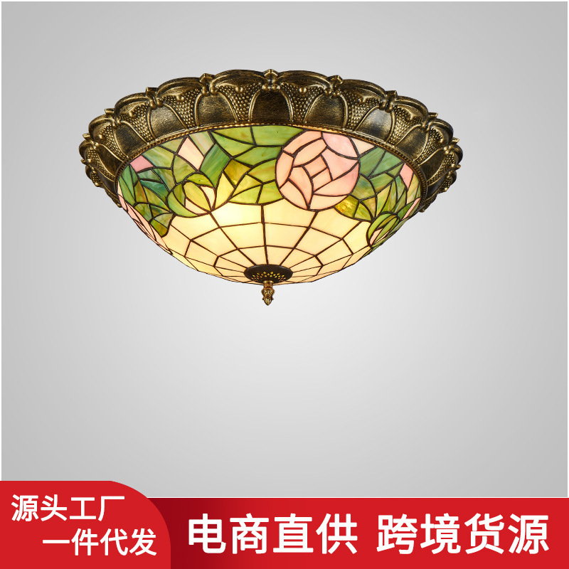 Tiffany stained glass ceiling lamp living room bedroom lamp European retro hallway corridor corridor personalized decorative lamp Tiffany stained glass ceiling lamp living room bedroom lamp European retro hallway corridor corridor personalized decorative lamp
