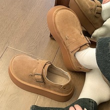 厚底勃肯鞋2025春秋女鞋单鞋一脚蹬圆头复古乐福鞋增高百搭豆豆鞋