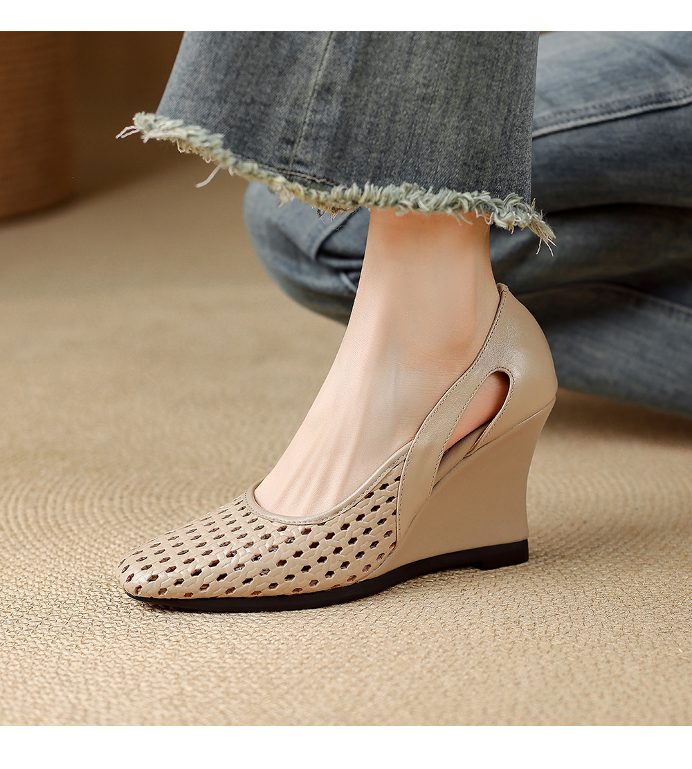 Sandal nữ mũi vuông hở mũi gót xuồng 5 cm – phong cách Pháp — màu trắng ngà, màu mơ chi tiết 8