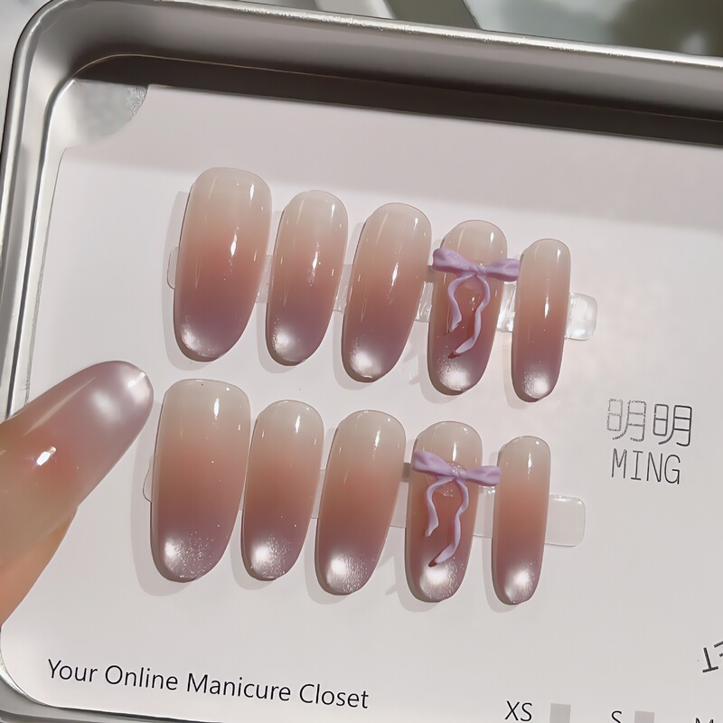 [Purple Butterfly Shadow] Lavender Nails Wearable Removable Manicure New Whitening Cat Eye Finished Handmade Nails