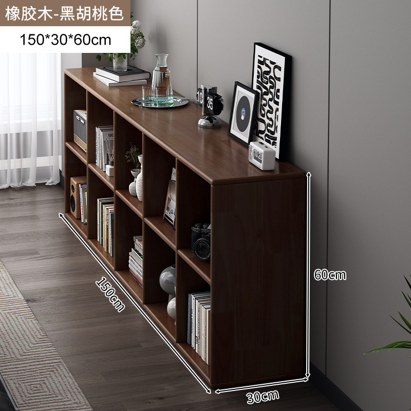 Estantería de madera de goma, gabinete de rejilla de madera maciza, sala de estar, soporte integrado contra la pared, almacenamiento de piso, estantería de color de nogal americano