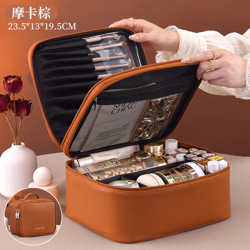 Bolsa de cosméticos grande de doble capa de lujo ligero y alta calidad, bolsa de almacenamiento de cosméticos portátil de viaje de gran capacidad, caja de cosméticos de lavado