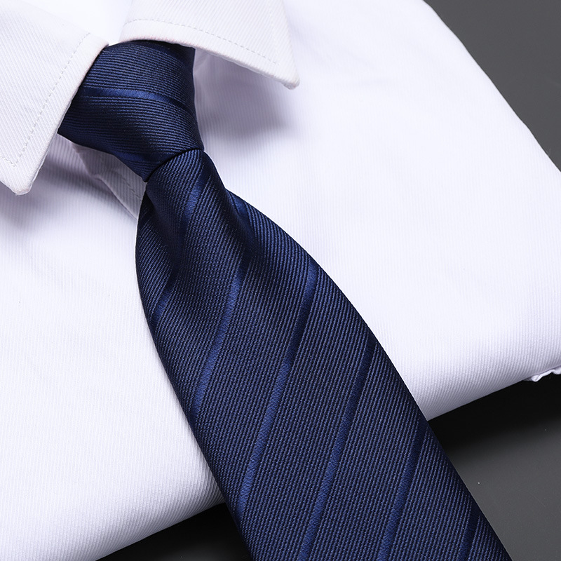 Men's Zipper Tie Blue Striped Professional Formal Wedding Necktie_voghion.com
