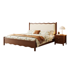 Nordic Solid Wood Bed Modern Simple 1.8m マスターベッドルーム レトロ ダブルベッド アンティークスタイル ライト 高級 ソフトパッケージ ウェディングベッド