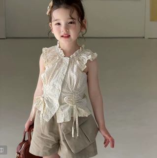 2026女童无袖套装夏季新款儿童装透气背心娃娃衫女宝宝短裤