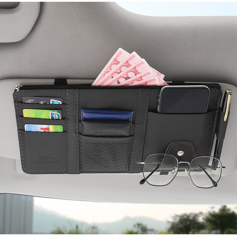 Car Sun Visor Storage Bag, Multi-Functional Car Interior Glasses Holder, Card Holder, Driver's License and Ticket Storage Holder