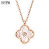 Chain for key bag , diamond lucky clover, two-color golden necklace stainless steel, internet celebrity, 18 carat, pink gold