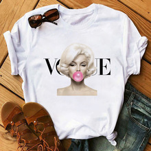 women's t shirt VOGUEʱ��Ů��ӡ��ŷ��INS����Ůʿ����Բ��T��